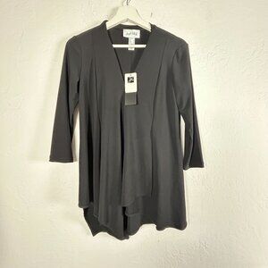 Joseph Ribkoff Womens Black 3/4 Sleeve Asymmetric Tunic Top Size 2 Stretch New
